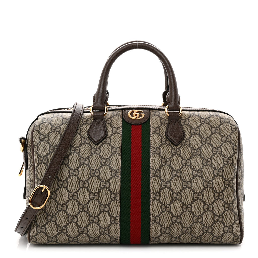 GG Supreme Monogram Web Medium Ophidia Top Handle Bag Beige Ebony