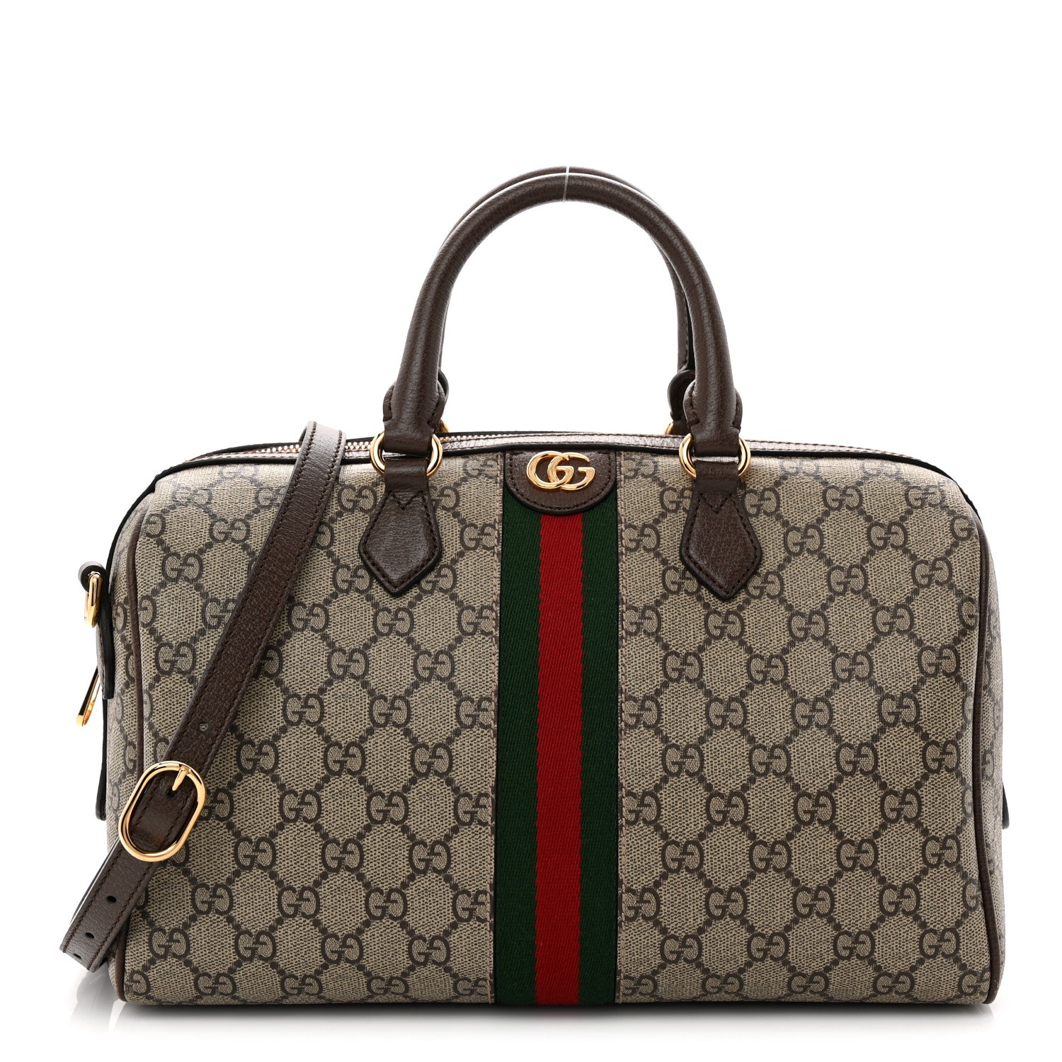 GG Supreme Monogram Web Medium Ophidia Top Handle Bag Beige Ebony