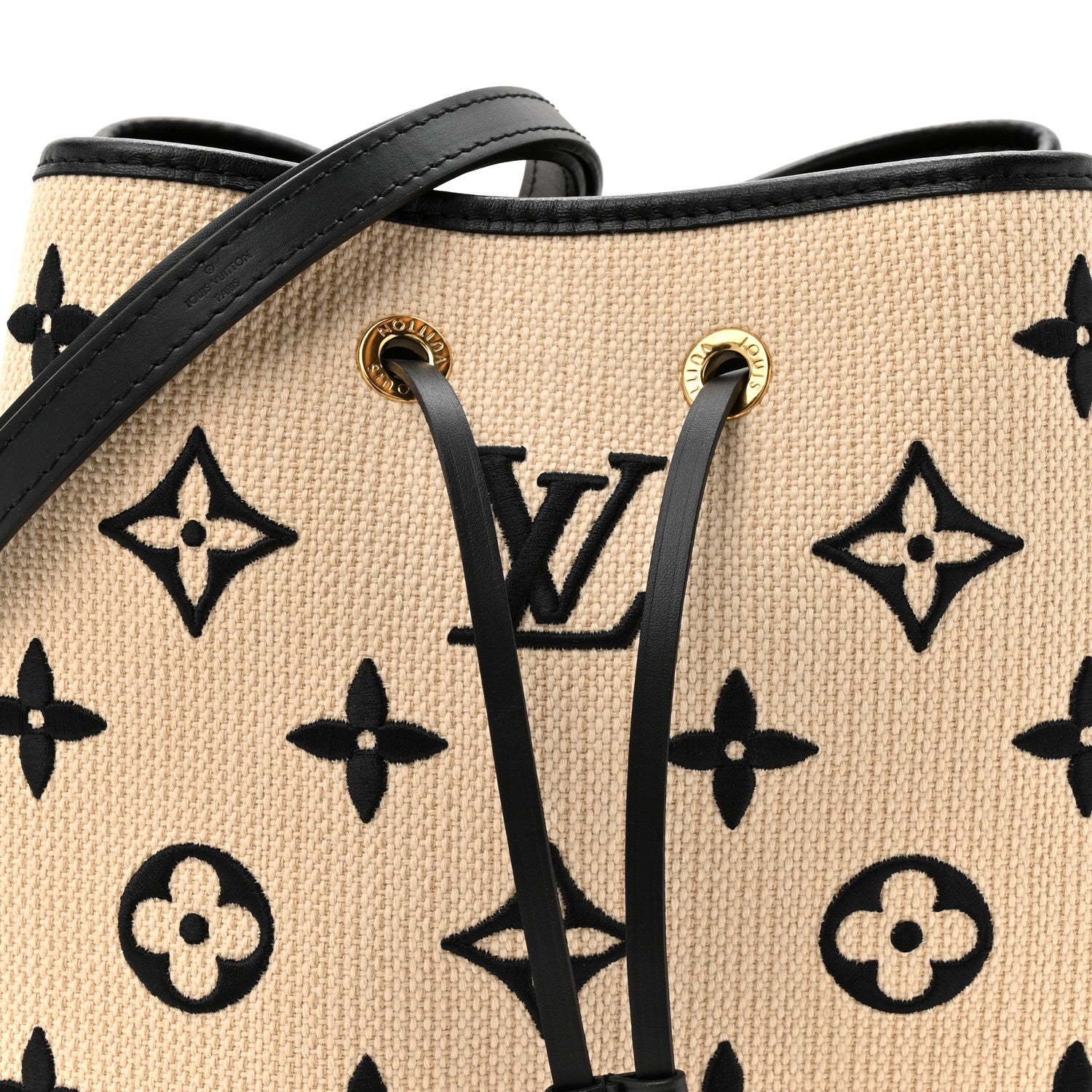 Cotton Monogram Embroidered Neonoe MM Beige Black