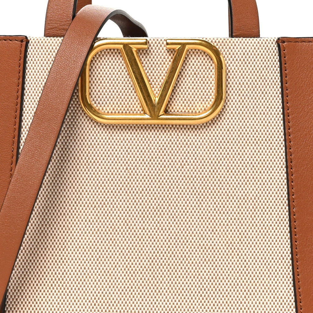 Canvas Calfskin Small Vlogo Signature Handbag Beige Selleria
