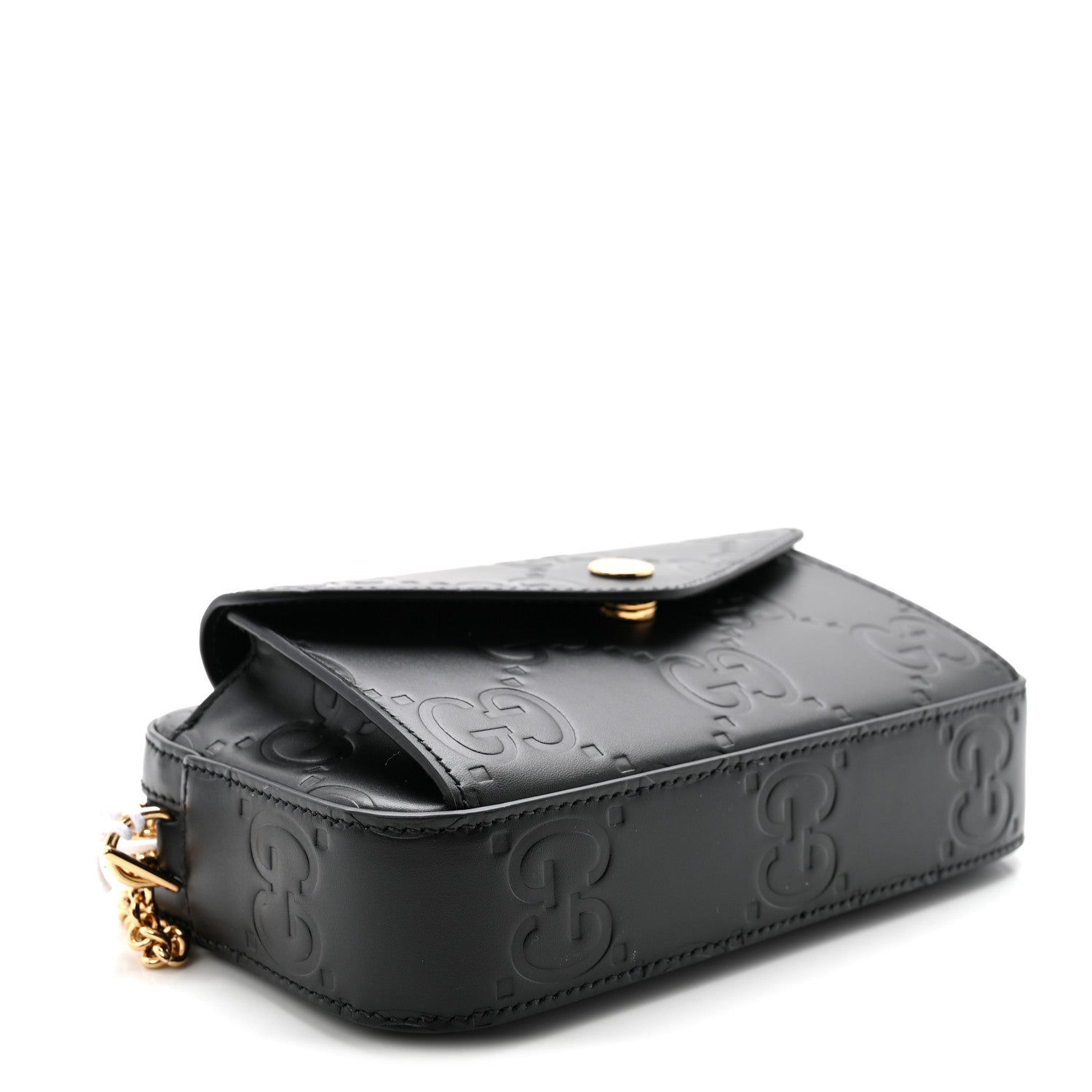 Calfskin GG Super Mini Debossed Chain Wallet Black