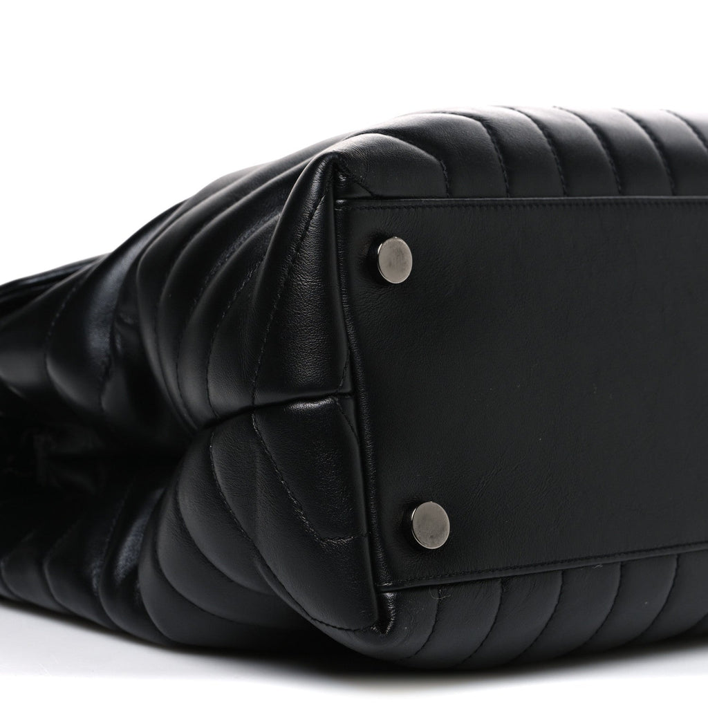 Calfskin Y Quilted Monogram Monochrome Large Loulou Chain Satchel Black