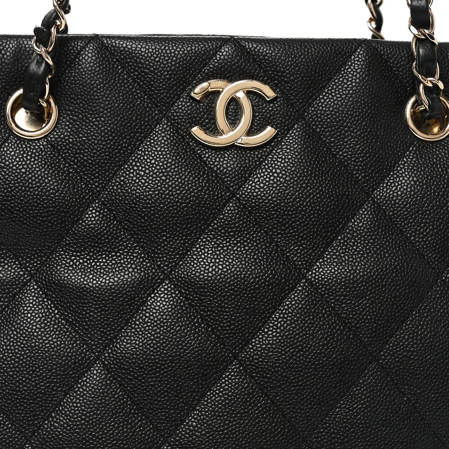 Caviar Quilted Small Shopping Tote Black