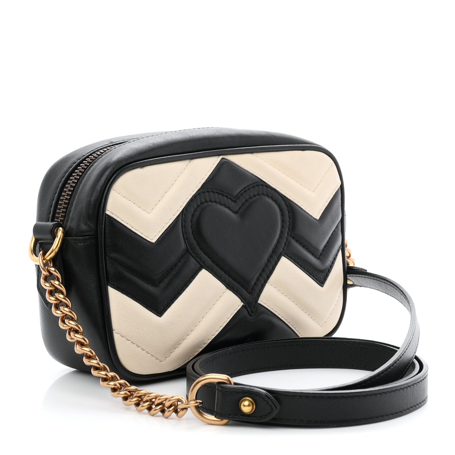 Calfskin Matelasse Mini GG Marmont Chain Shoulder Bag Black White