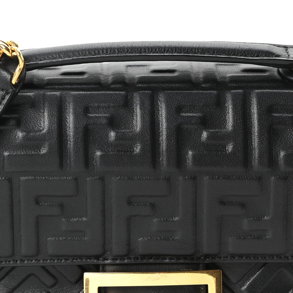 Nappa Small FF Embossed Midi Chain Baguette Black