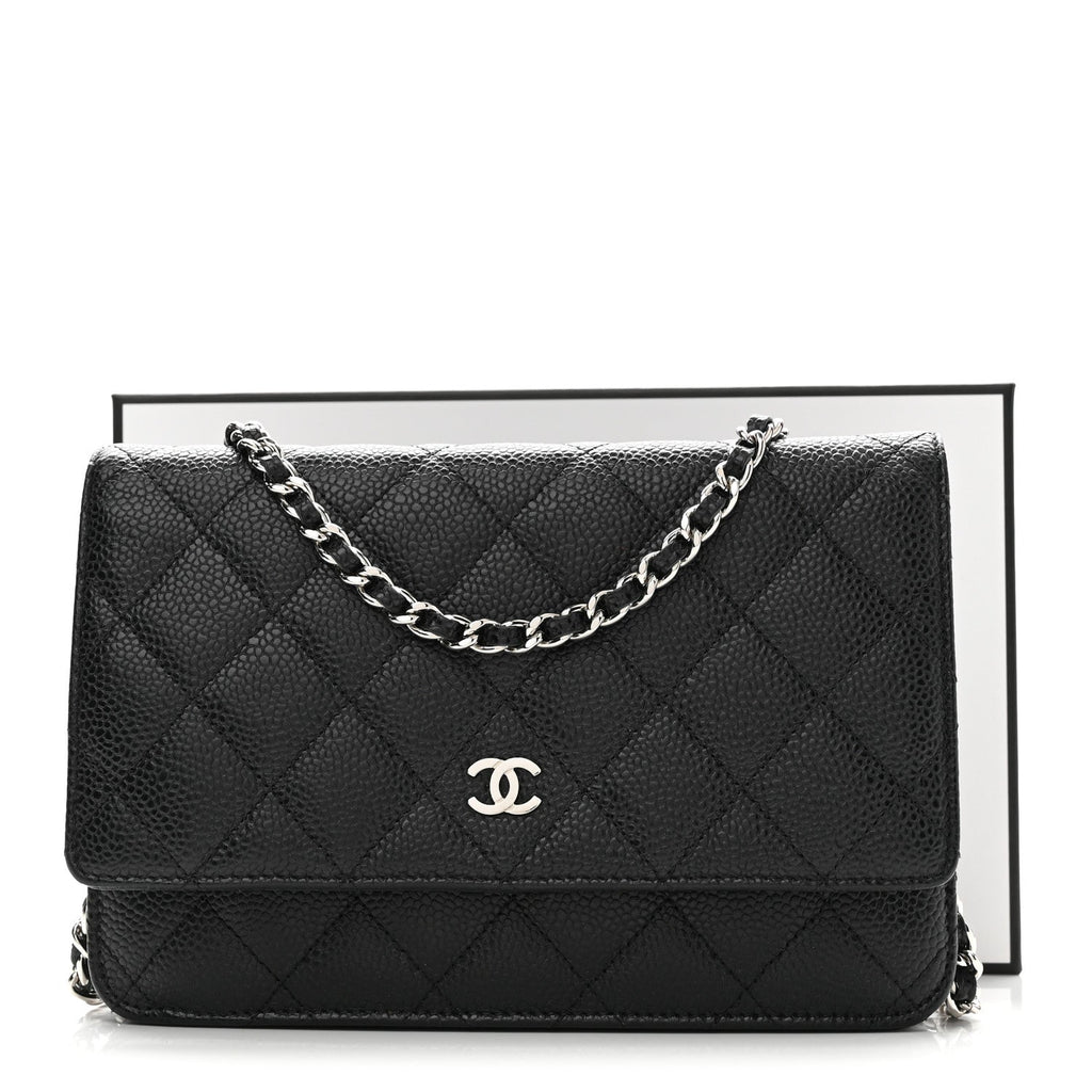 Caviar Quilted Wallet on Chain WOC Black