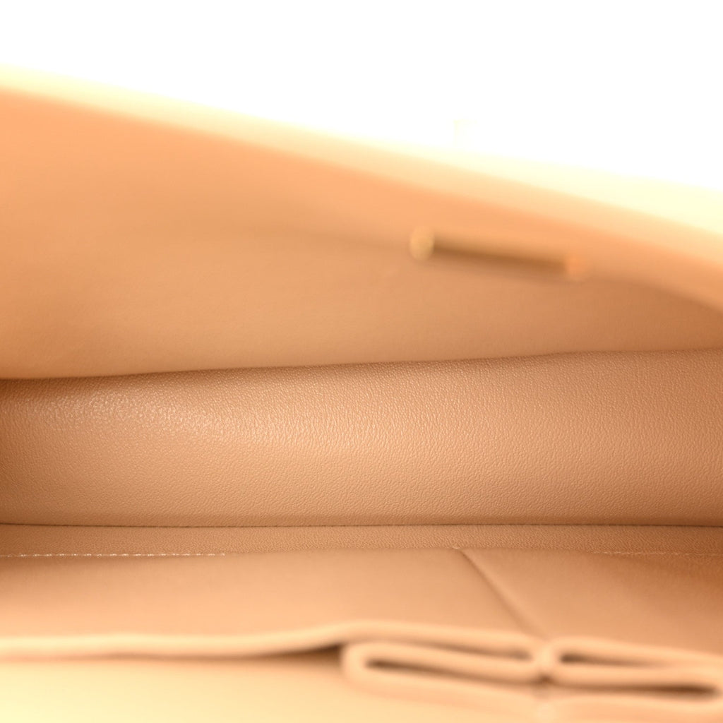 Lambskin Quilted Medium Double Flap Beige