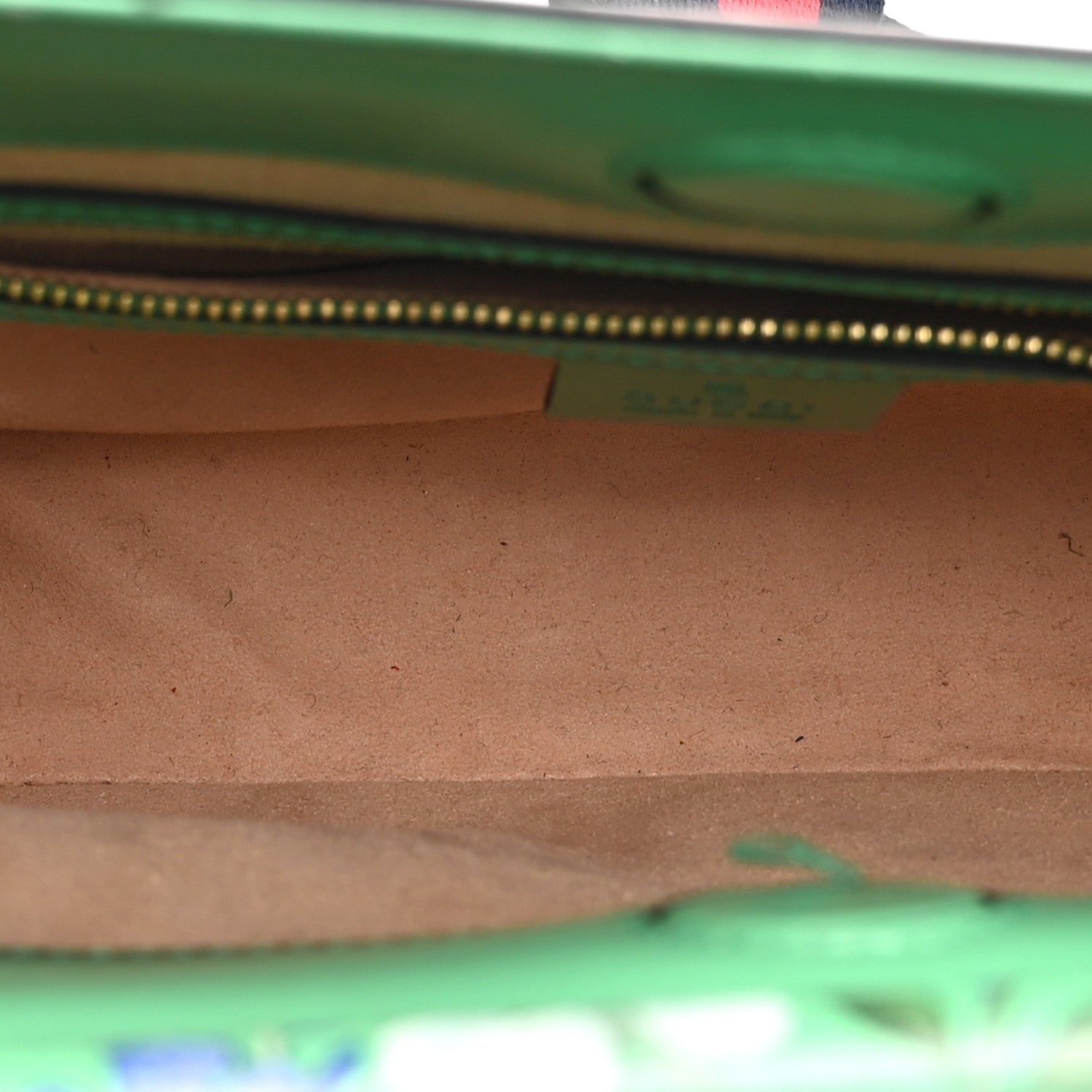 Calfskin Bamboo Web New Flora Small Nymphaea Top Handle Bag Green