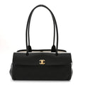 Grained Calfskin Stitched Urban Essentials Small Shopping Bag Black