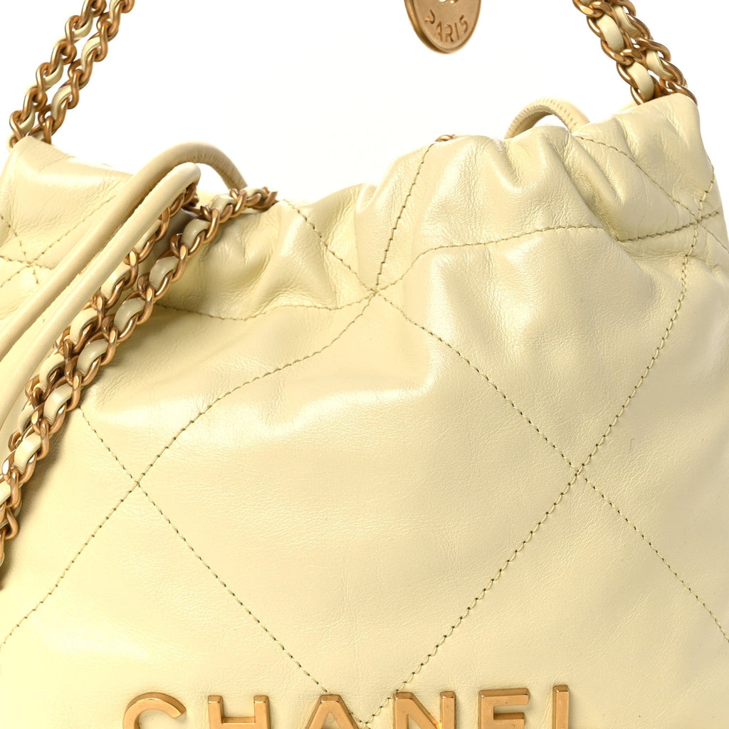 Shiny Calfskin Quilted Mini Chanel 22 Light Yellow