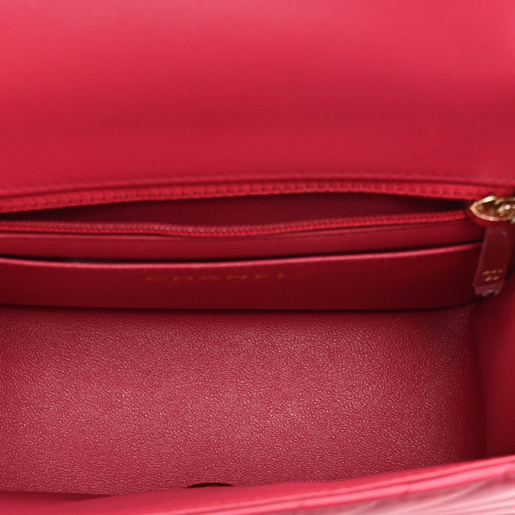 Lambskin Chevron Quilted Mini Square Flap Fuchsia