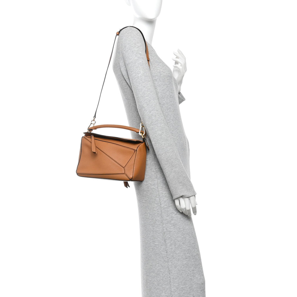Grained Calfskin Small Puzzle Bag Tan