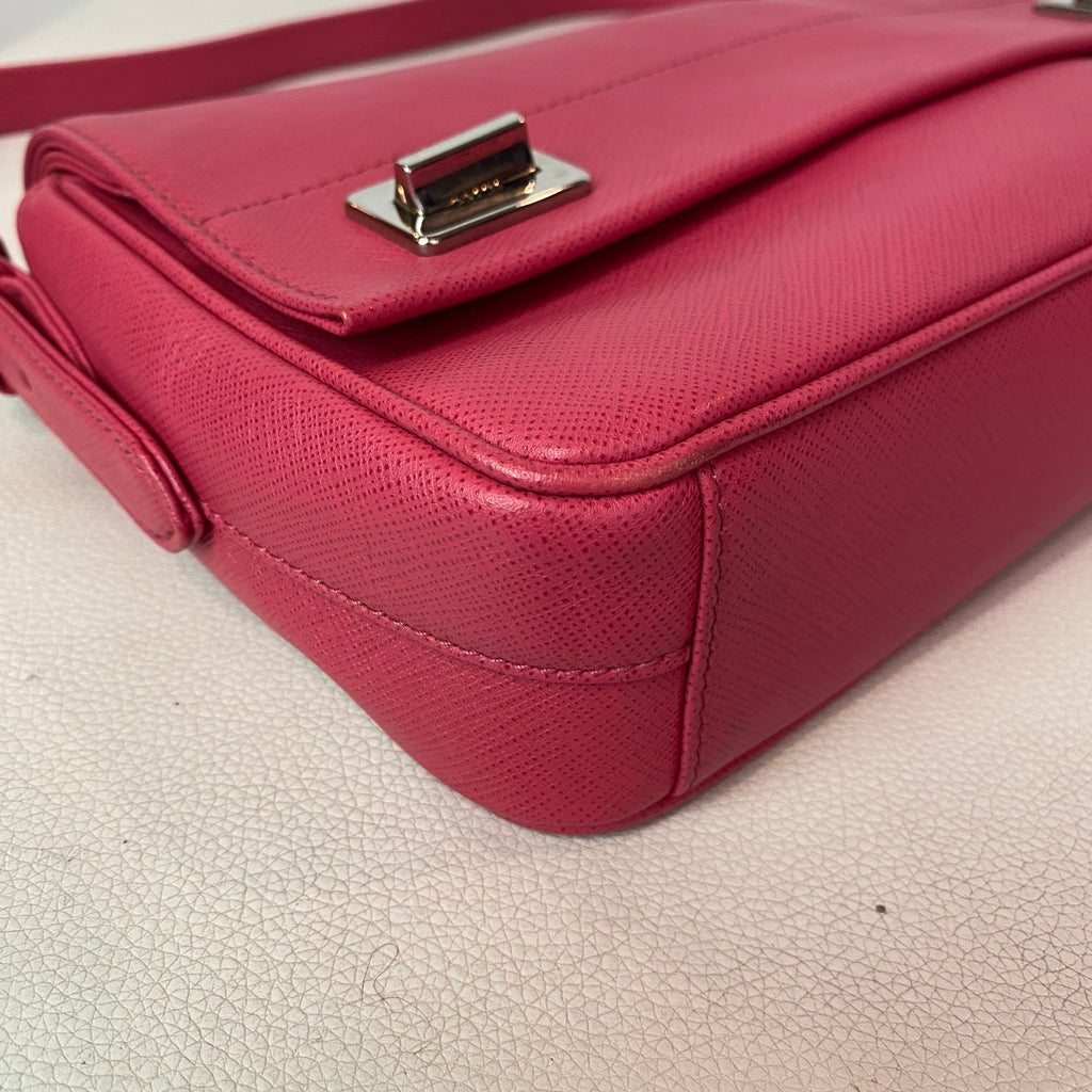 PRADA Pink Saffiano Leather Turnlock Shoulder Bag NWT