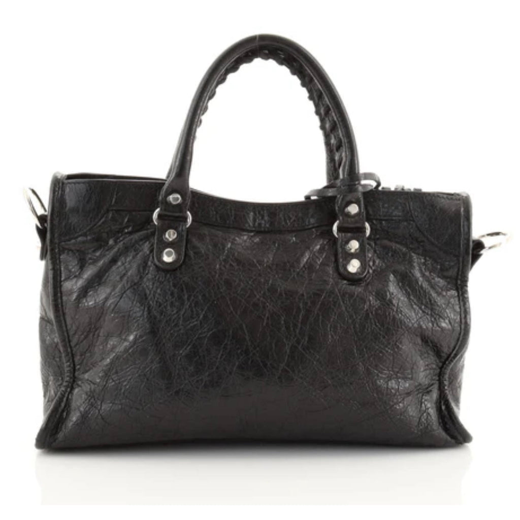 Balenciaga Le City Classic Studs Handbag Satchel Textured Leather Small Black