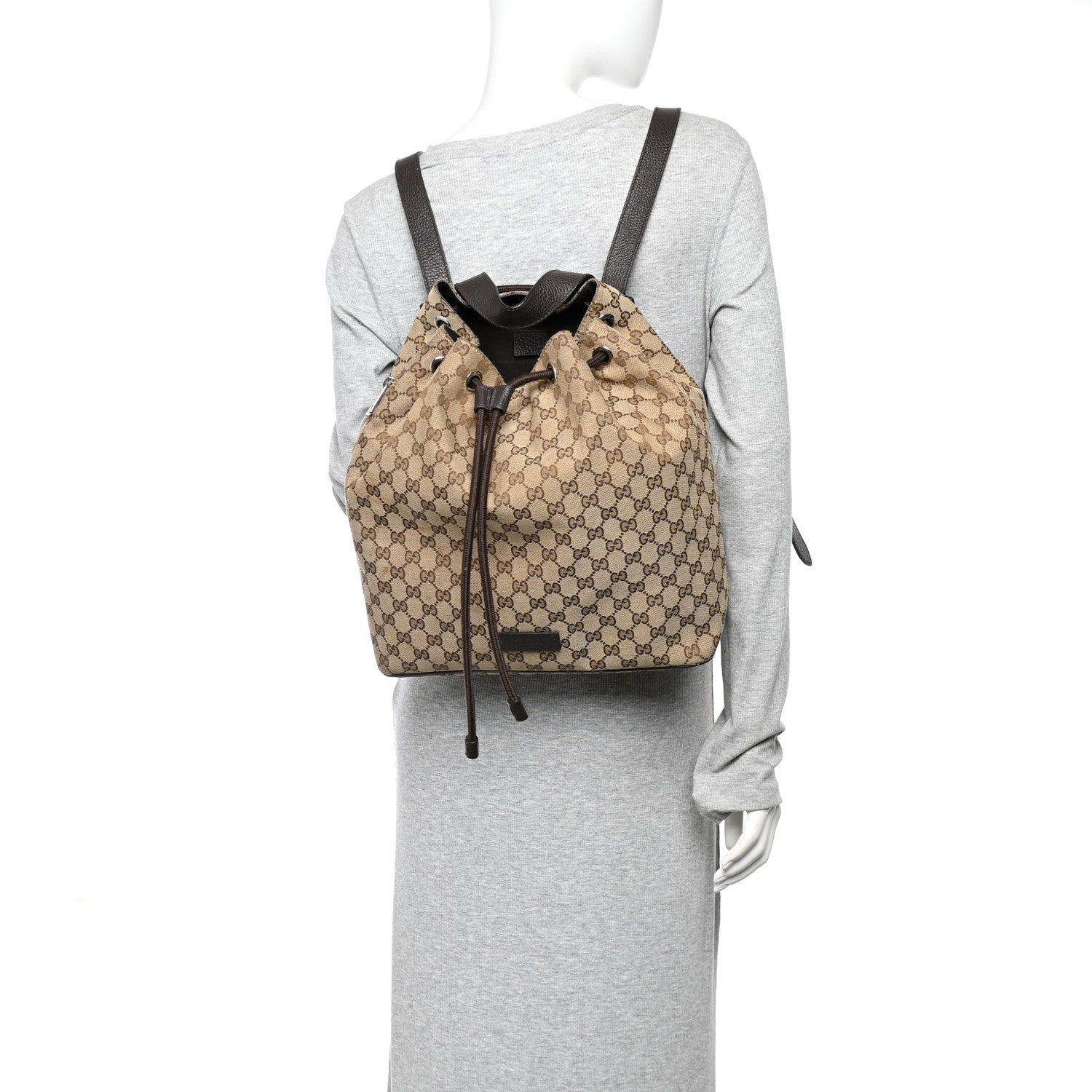 Monogram Dollar Calfskin O Drawstring Backpack Beige Ebony Testa di Moro Dark Chocolate