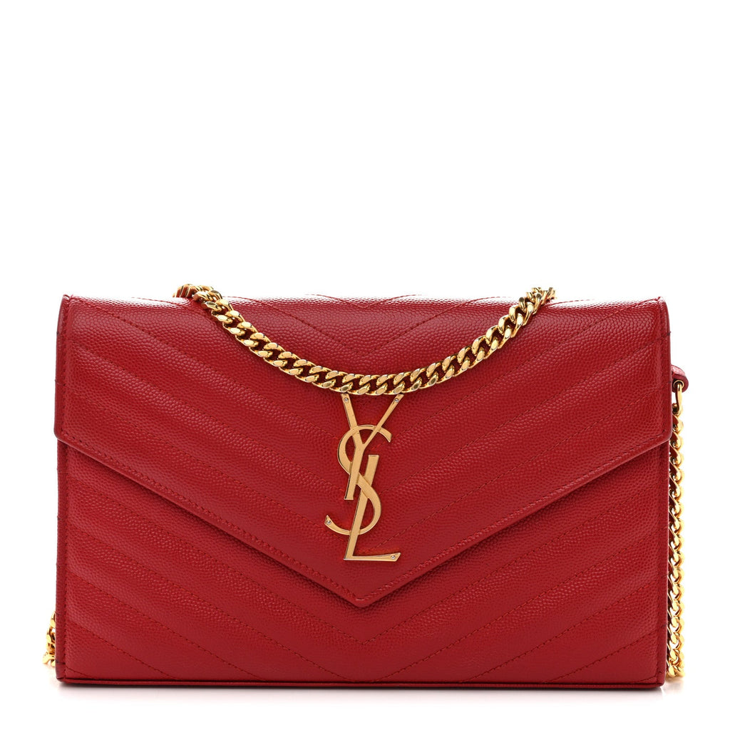 Grain De Poudre Matelasse Chevron Monogram Chain Wallet Red