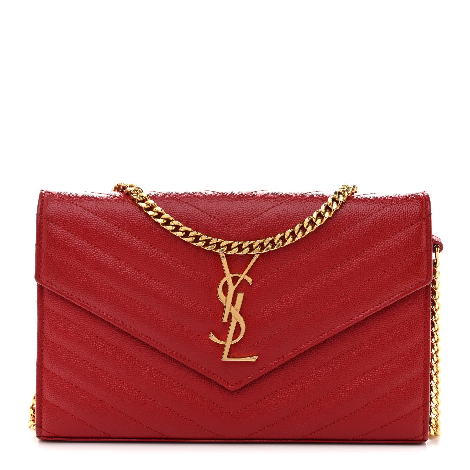 Grain De Poudre Matelasse Chevron Monogram Chain Wallet Red