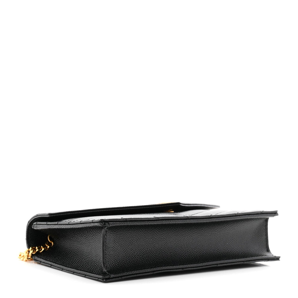 Grain De Poudre Matelasse Chevron Monogram Envelope Chain Wallet Black