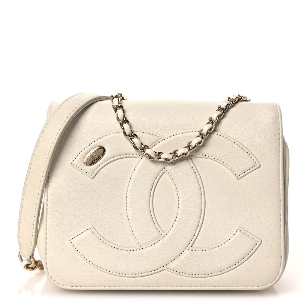 Lambskin CC Mania Flap Bag White