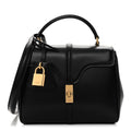 Satinated Calfskin Mini 16 Top Handle Bag Black