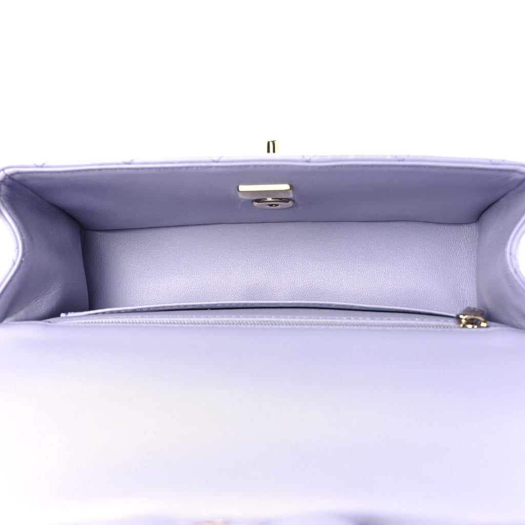 Lambskin Quilted Mini Top Handle Rectangular Flap Light Purple
