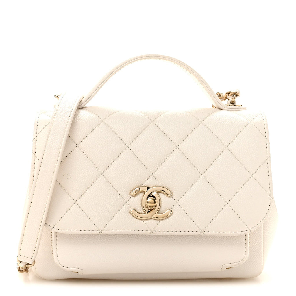 Caviar Quilted Small Business Affinity Flap White