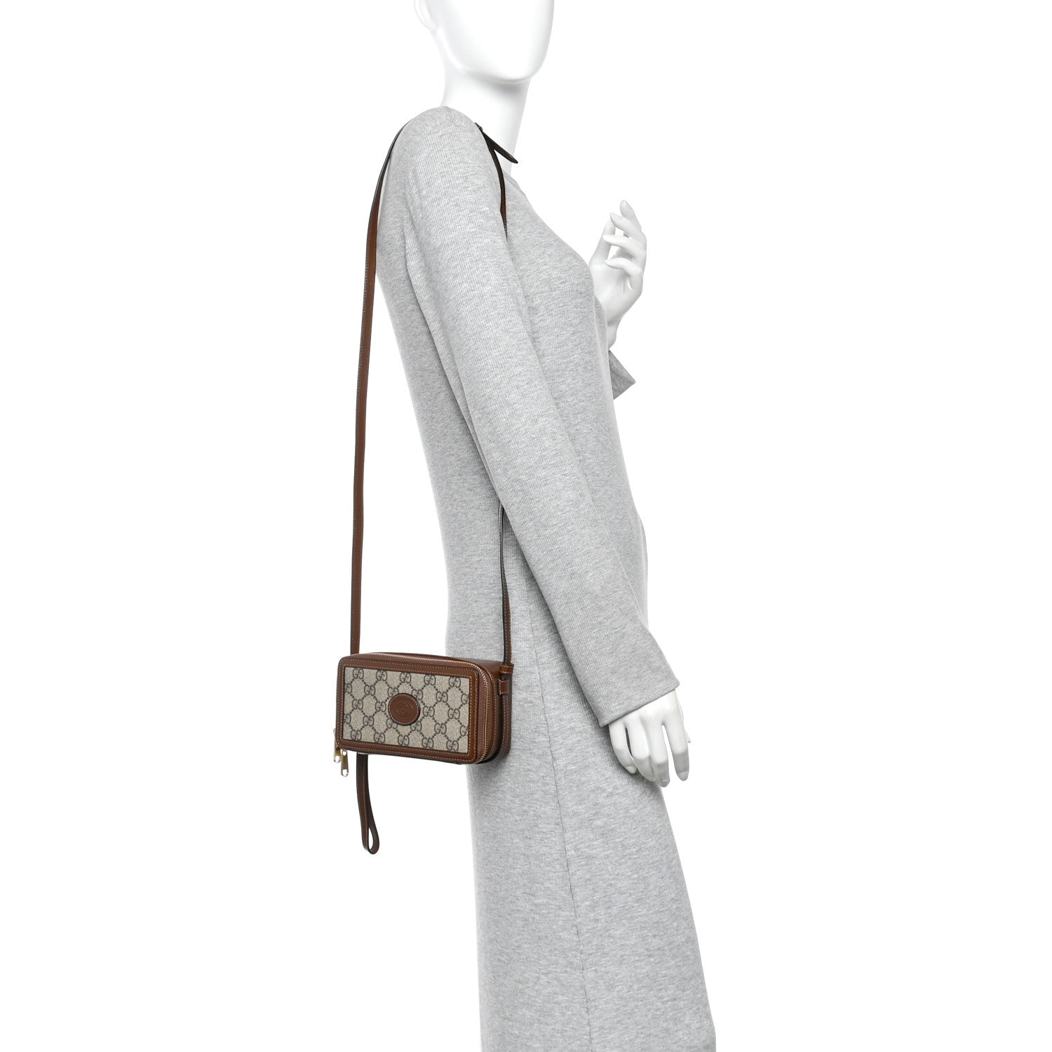 GG Supreme Monogram Azalea Calfskin Mini Retro Interlocking G Mini Shoulder Bag Beige Ebony Brown Sugar
