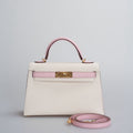 Hermes Mini Kelly 20cm HSS in Chèvre Mysore Nata with Rose Sakura