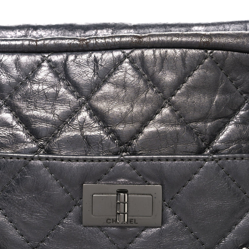 Metallic Aged Calfskin Quilted Large Reissue Camera Case Silver