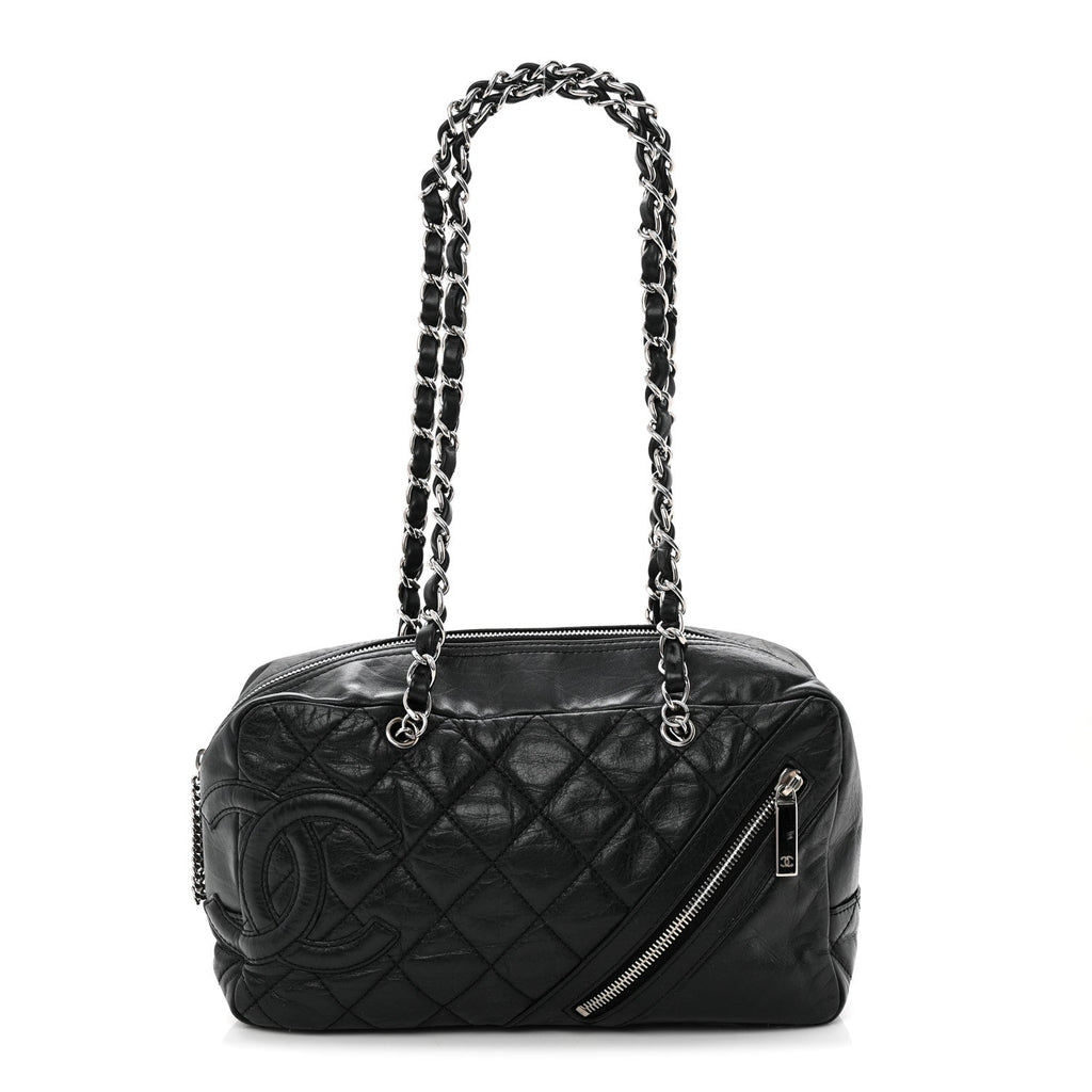 Aged Calfskin Quilted Cotton Club Bowler Black