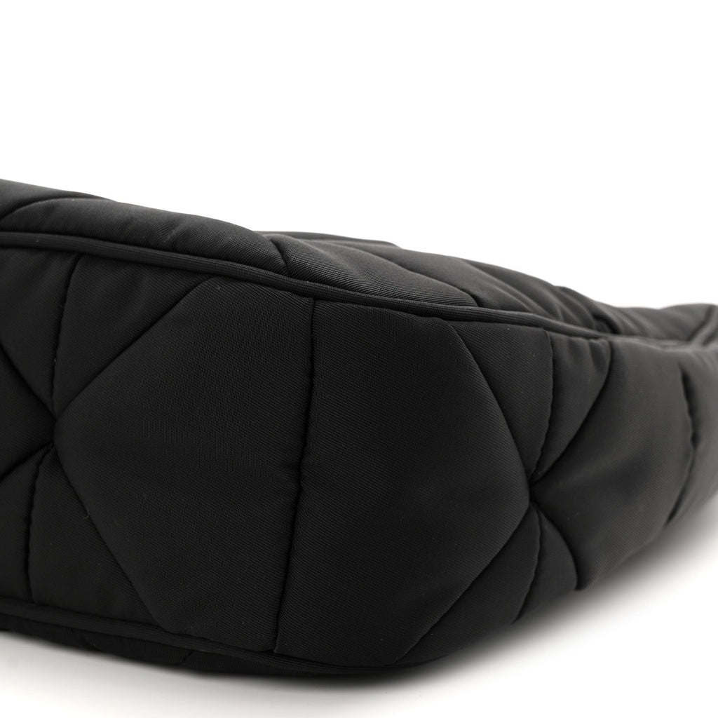 Re-Nylon Triangle Padded Patchwork Shoulder Bag Black