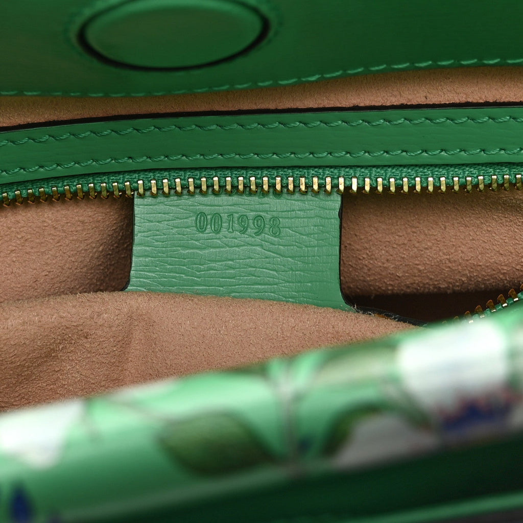 Calfskin Bamboo Web New Flora Small Nymphaea Top Handle Bag Green