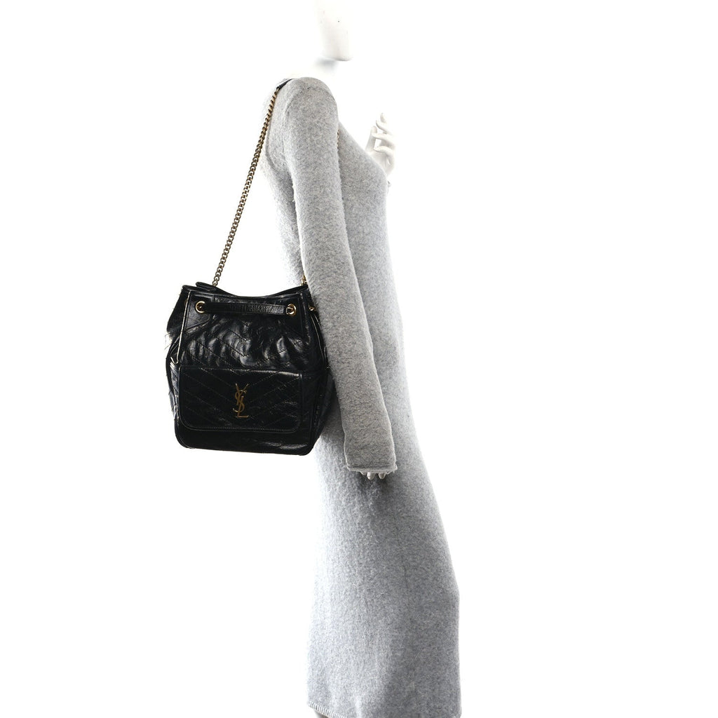 Crinkled Calfskin Matelasse Monogram Niki Multipocket Shopping Tote Black