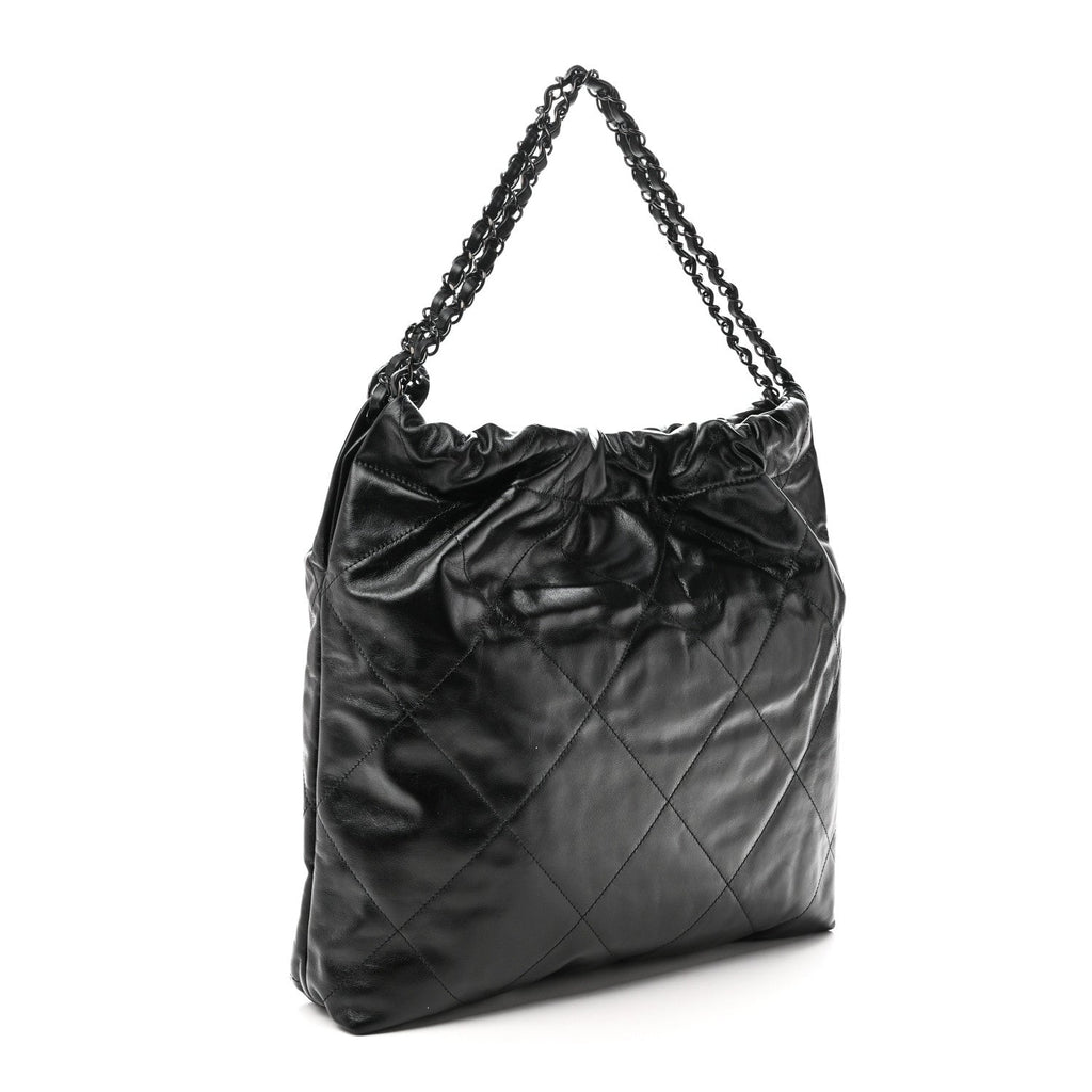 Shiny Calfskin Quilted Chanel 22 So Black