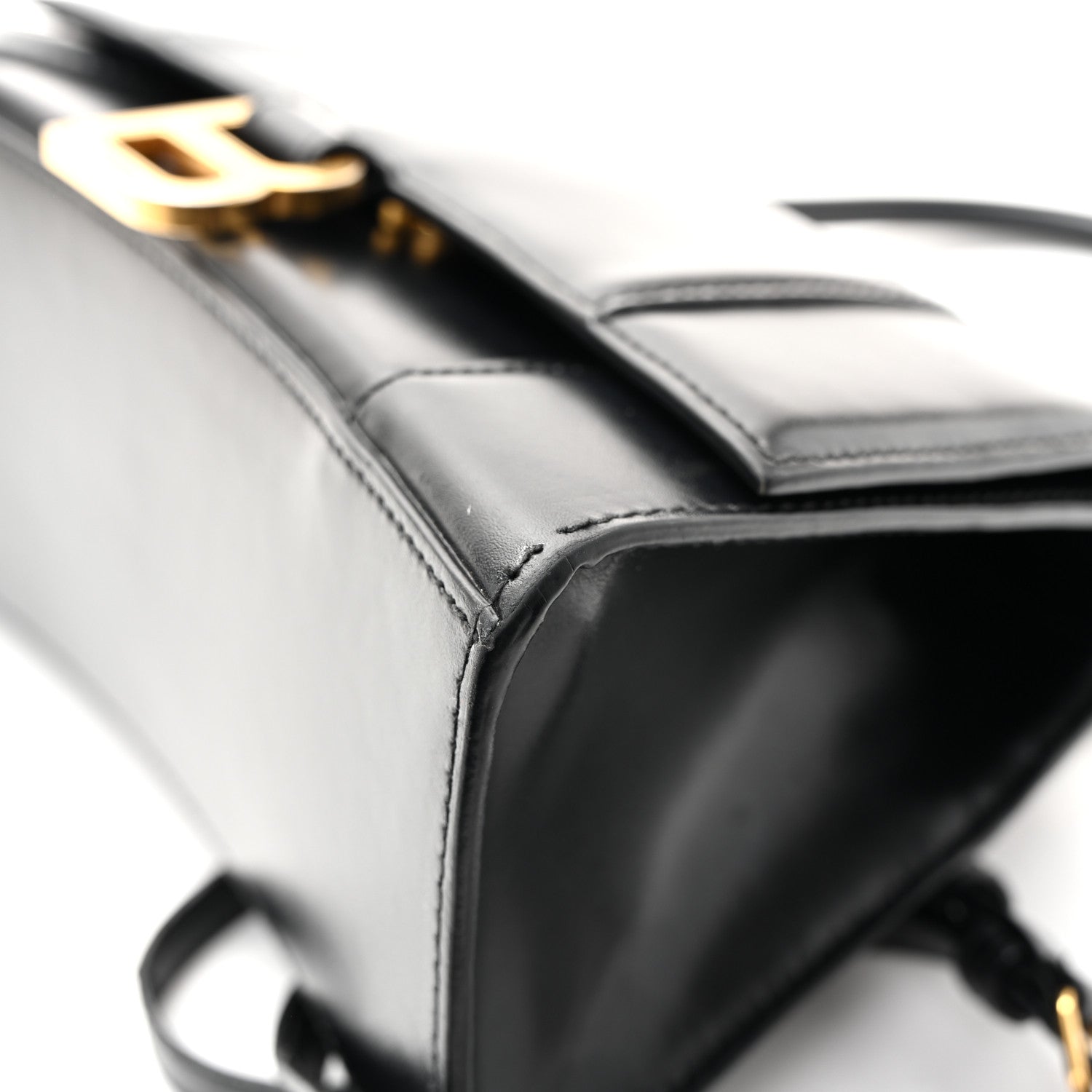 Shiny Box Calfskin Small Hourglass Top Handle Bag Black