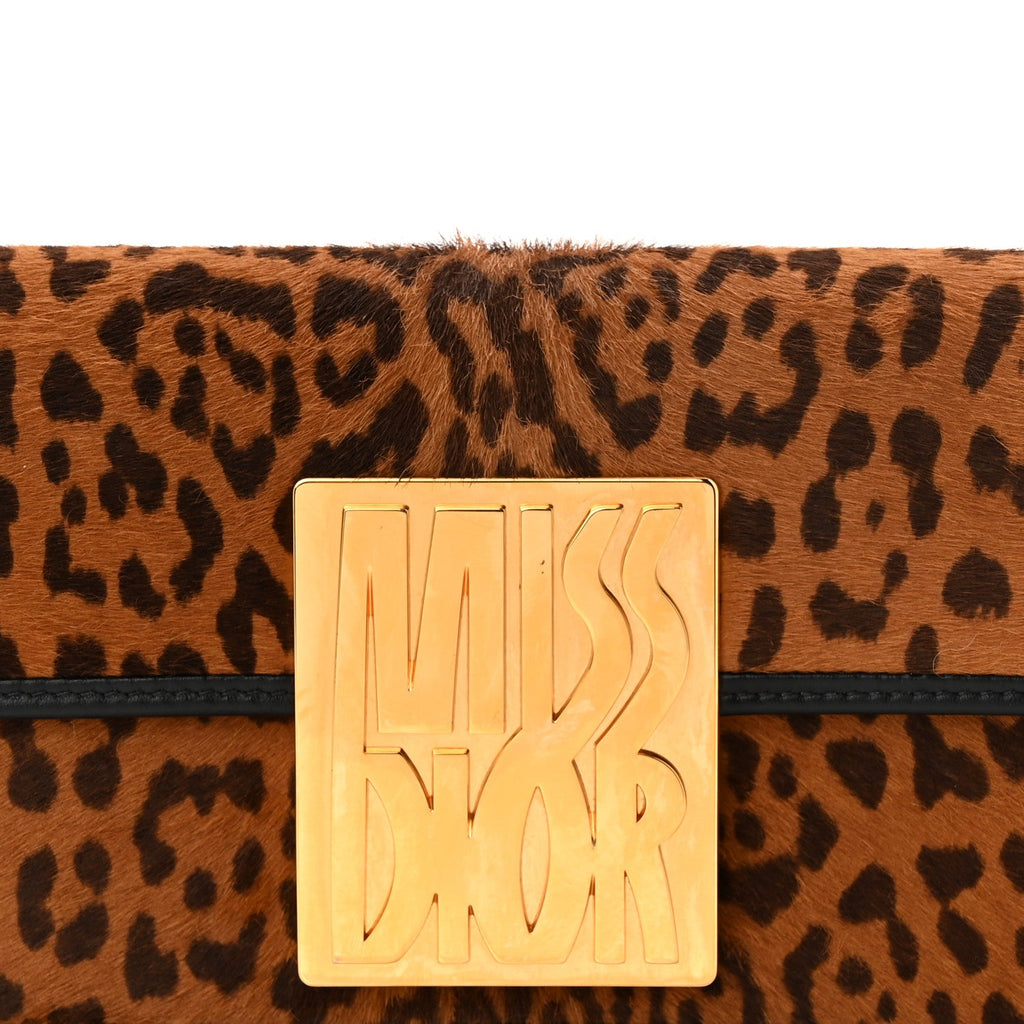 Calfskin Pony Hair Leopard Print Miss Dior Flap Black
