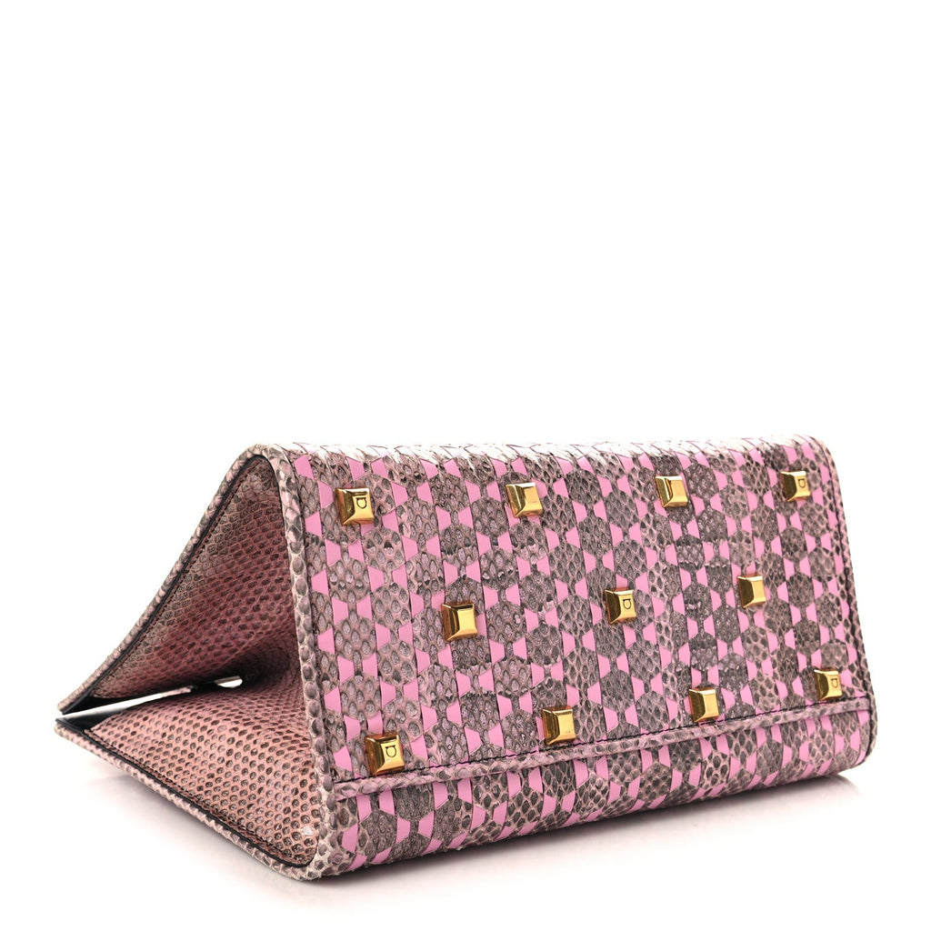 Calfskin Snakeskin Woven The Studio Box Tote Pink Brown
