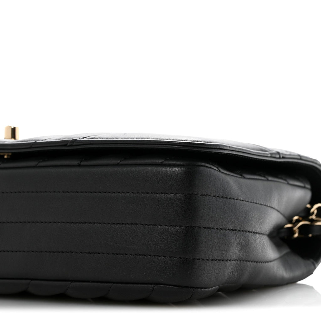 Calfskin Chevron Quilted Large Statement Flap Black