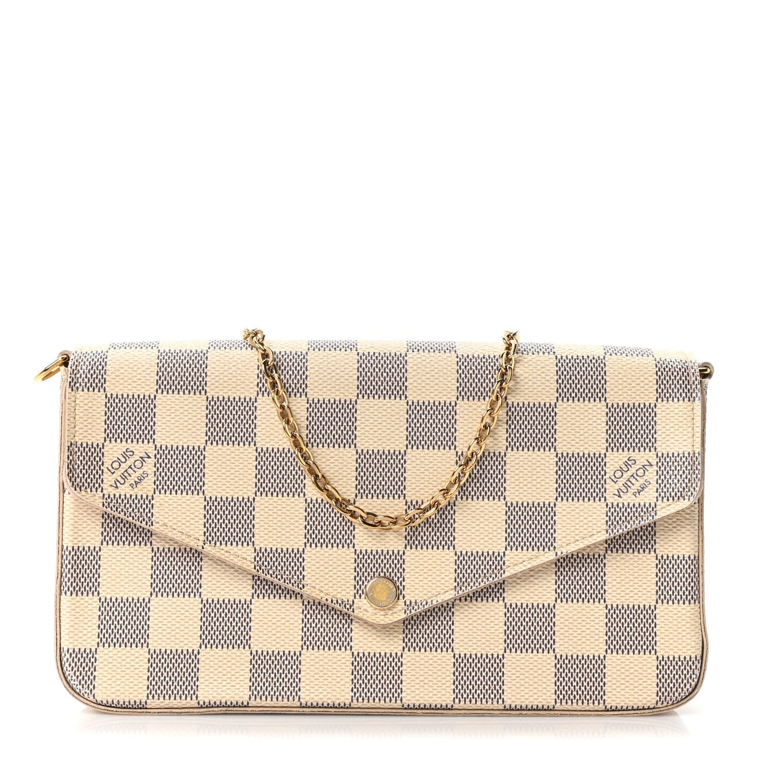 Damier Azur Pochette Felicie Chain Wallet Rose Ballerine