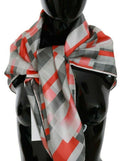 Costume National Gray Red Silk Shawl Foulard Wrap  Women's Scarf