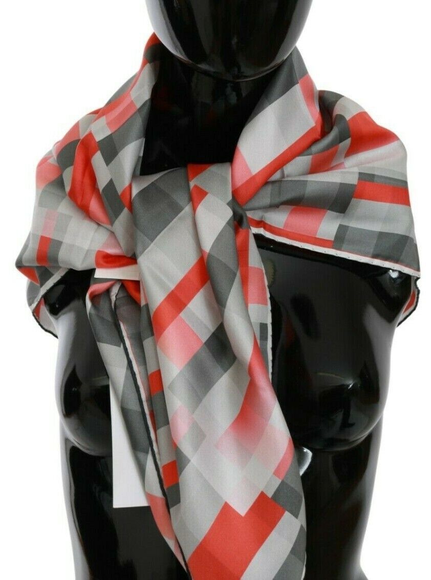 Costume National Gray Red Silk Shawl Foulard Wrap  Women's Scarf
