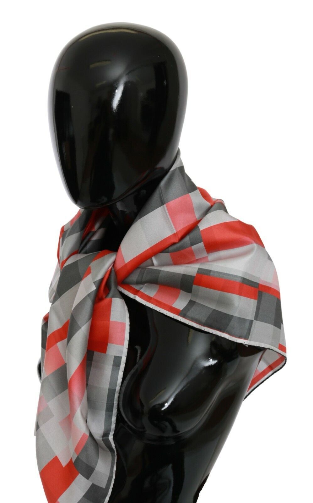 Costume National Gray Red Silk Shawl Foulard Wrap  Women's Scarf