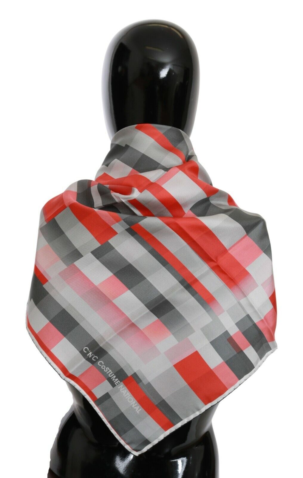 Costume National Gray Red Silk Shawl Foulard Wrap  Women's Scarf