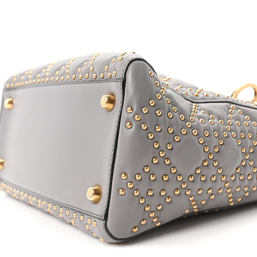 Calfskin Cannage Studded Medium Supple Lady Dior Grey