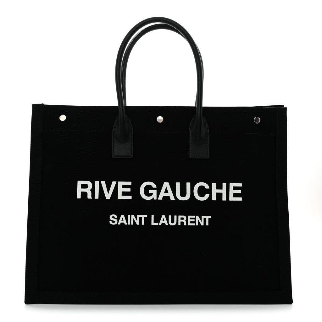 Linen Calfskin Rive Gauche Tote Black