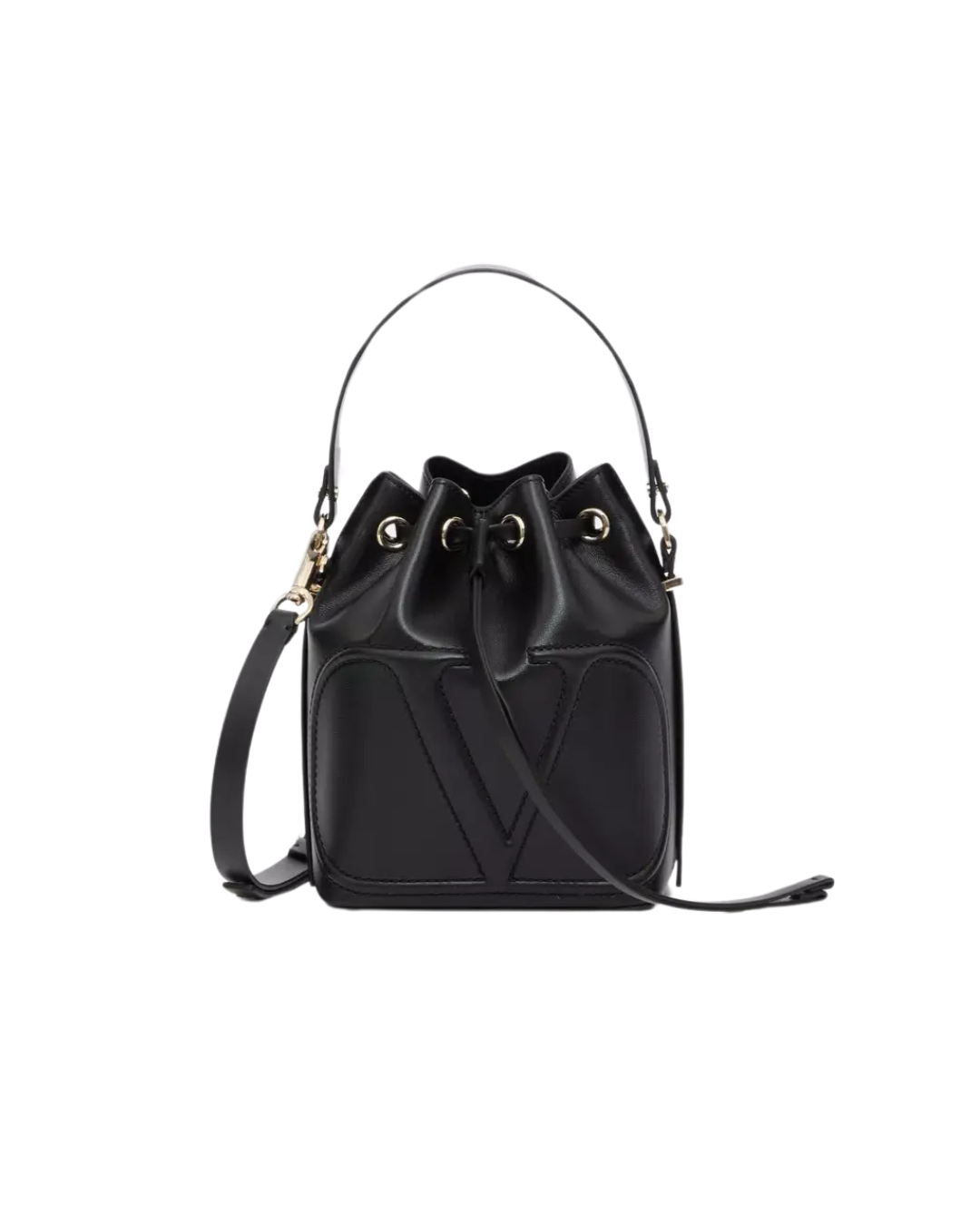 Valentino Garavani Vlogo Walk Bucket Bag Leather Black Leather Bag (Authentic  )