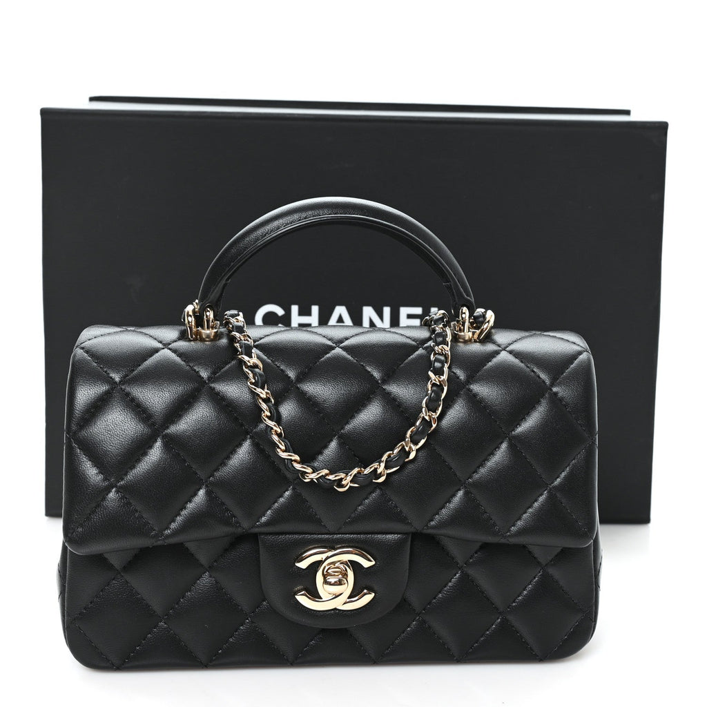 Caviar Quilted Mini Top Handle Rectangular Flap Black