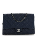 Lambskin Quilted Clutch with Chain Flap Navy