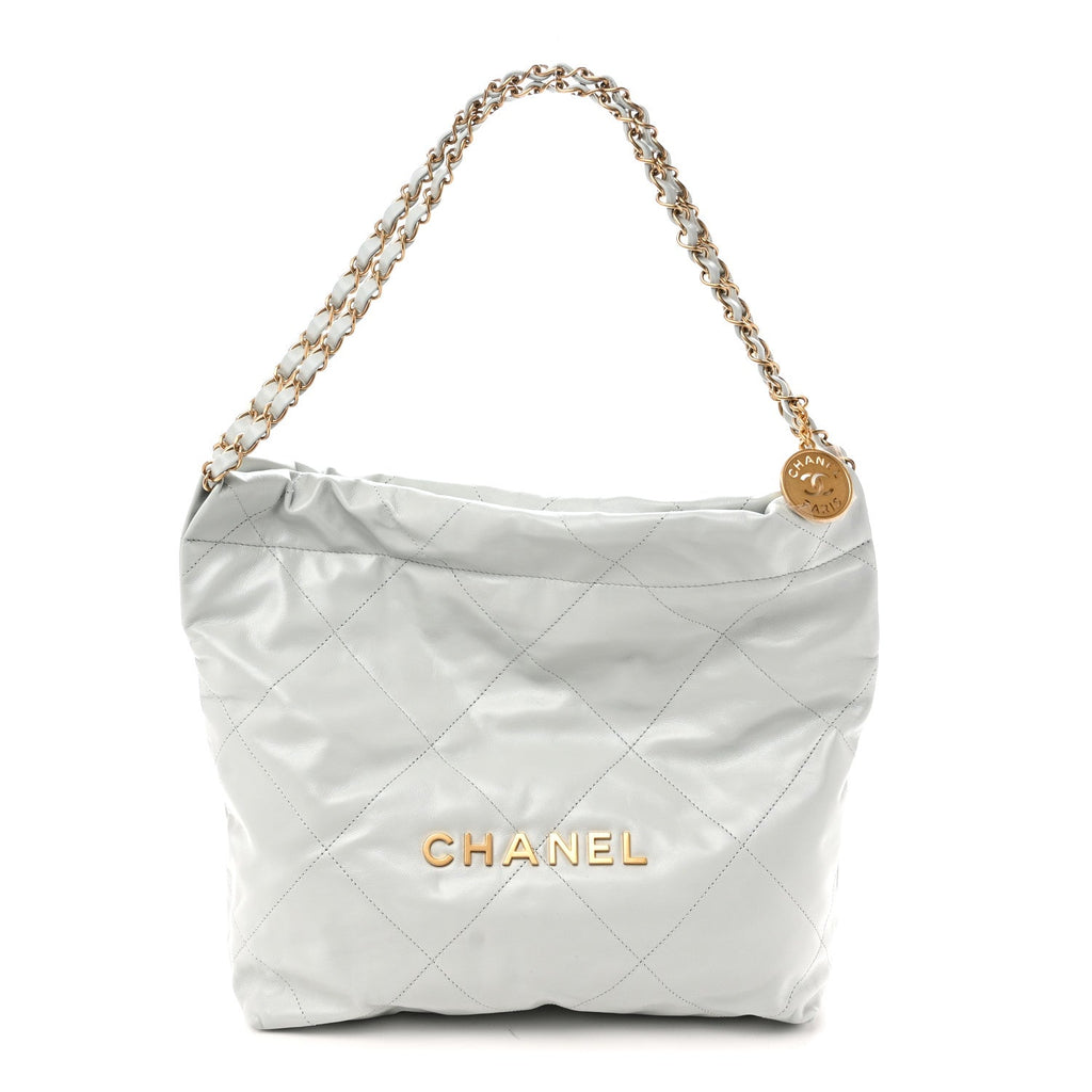 Shiny Calfskin Quilted Small Chanel 22 Light Blue