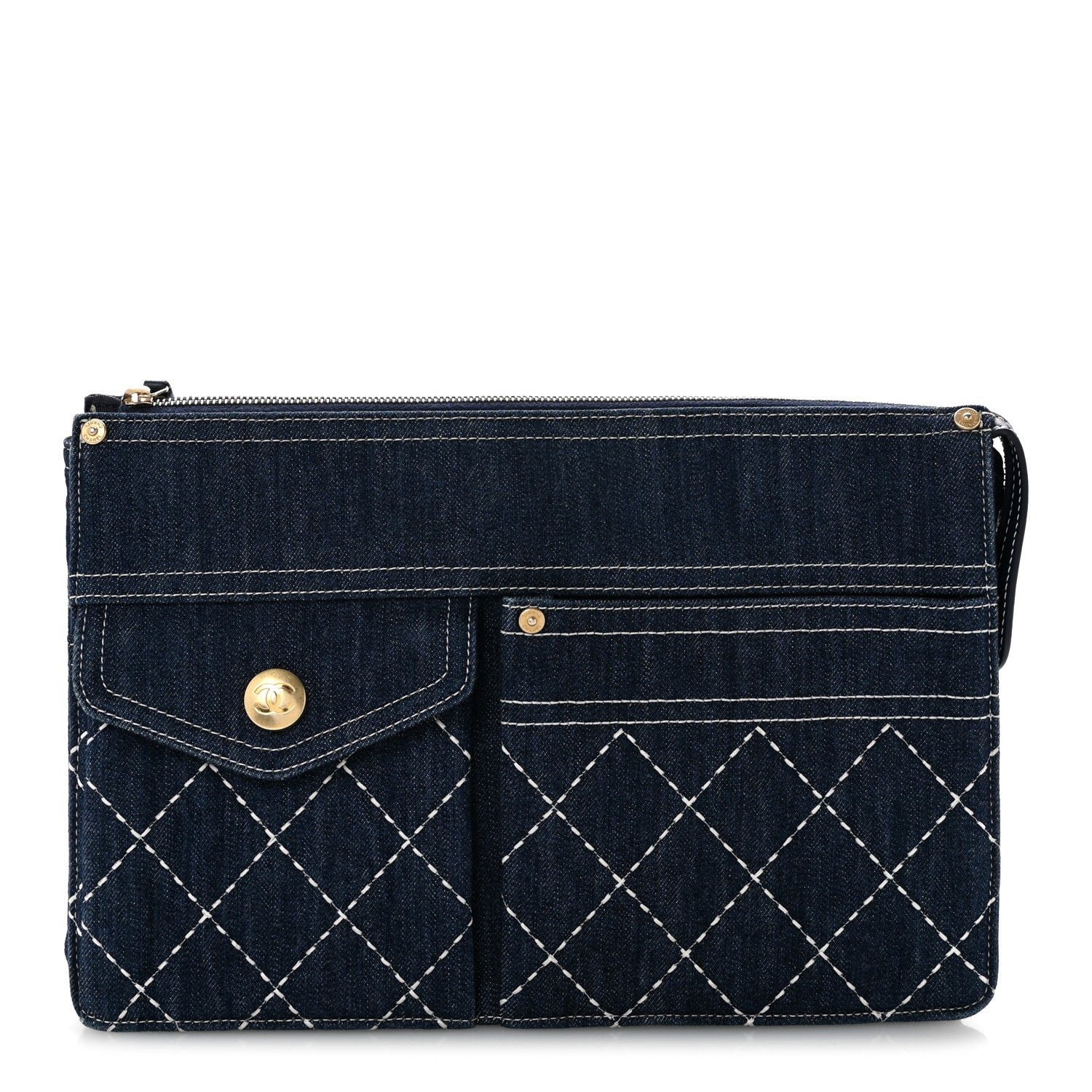 Denim Quilted Zipped Clutch Blue